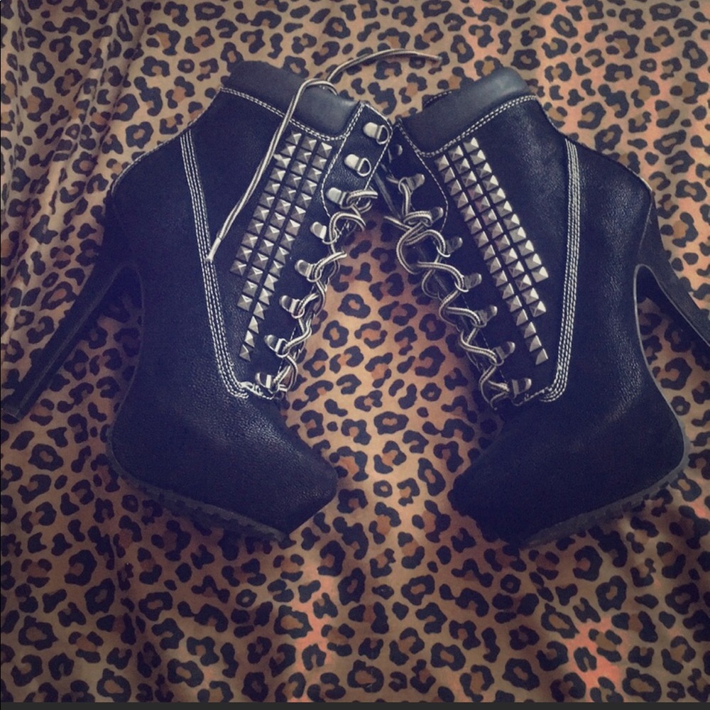 Black Studded Heeled Boots